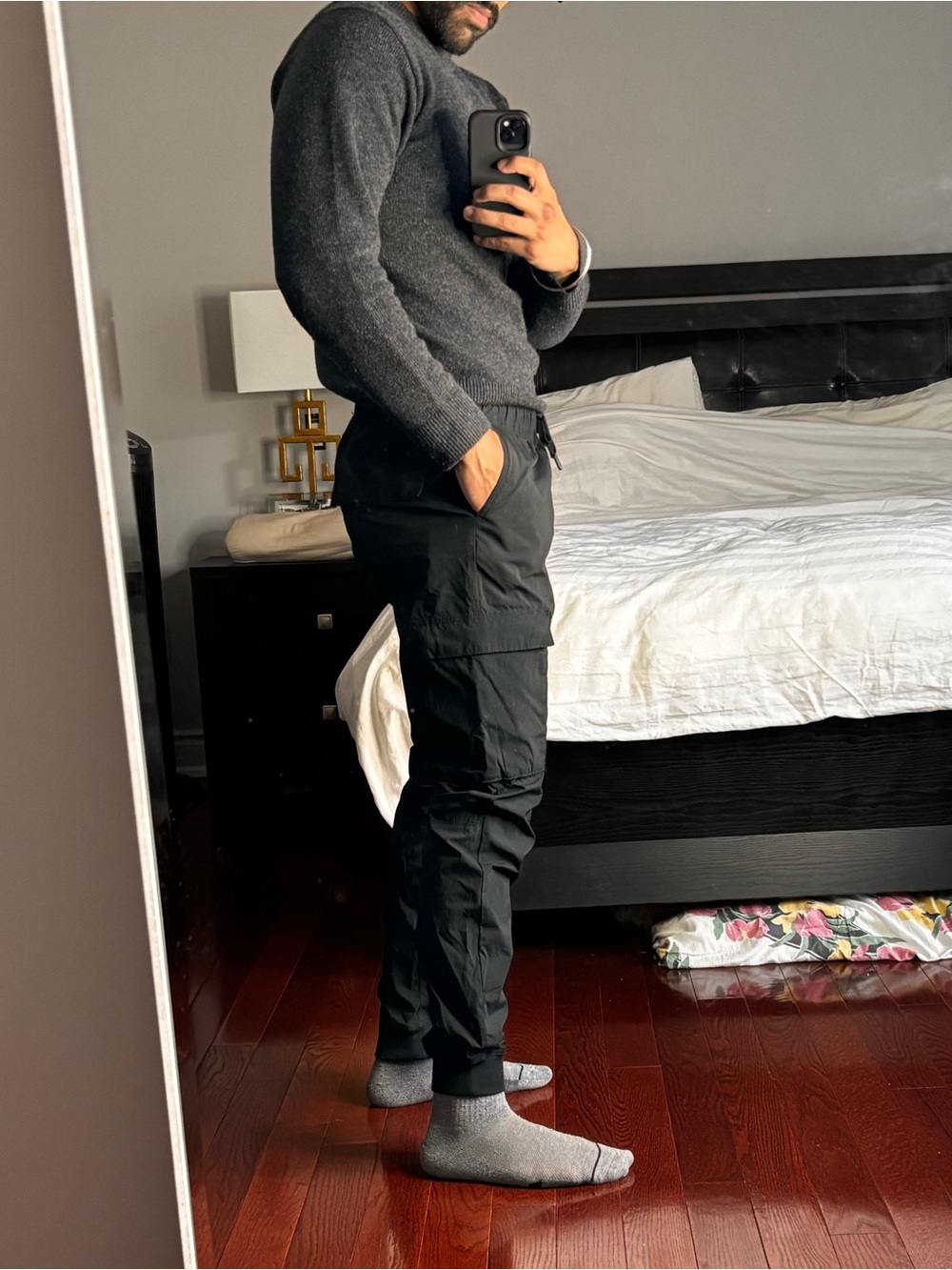 H&M Navy Regular Fit Elastic Waist Pants
